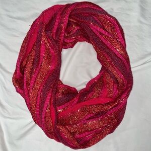 Collection Eighteen Red Burgundy Gold Sparkly Knit Scarf